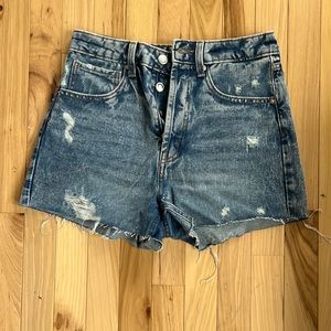 High waisted button up jean shorts